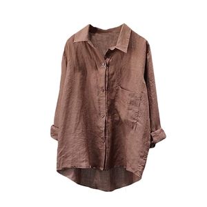 Cotton/Linen High-Low Long-Sleeve Shirt / MINABEE